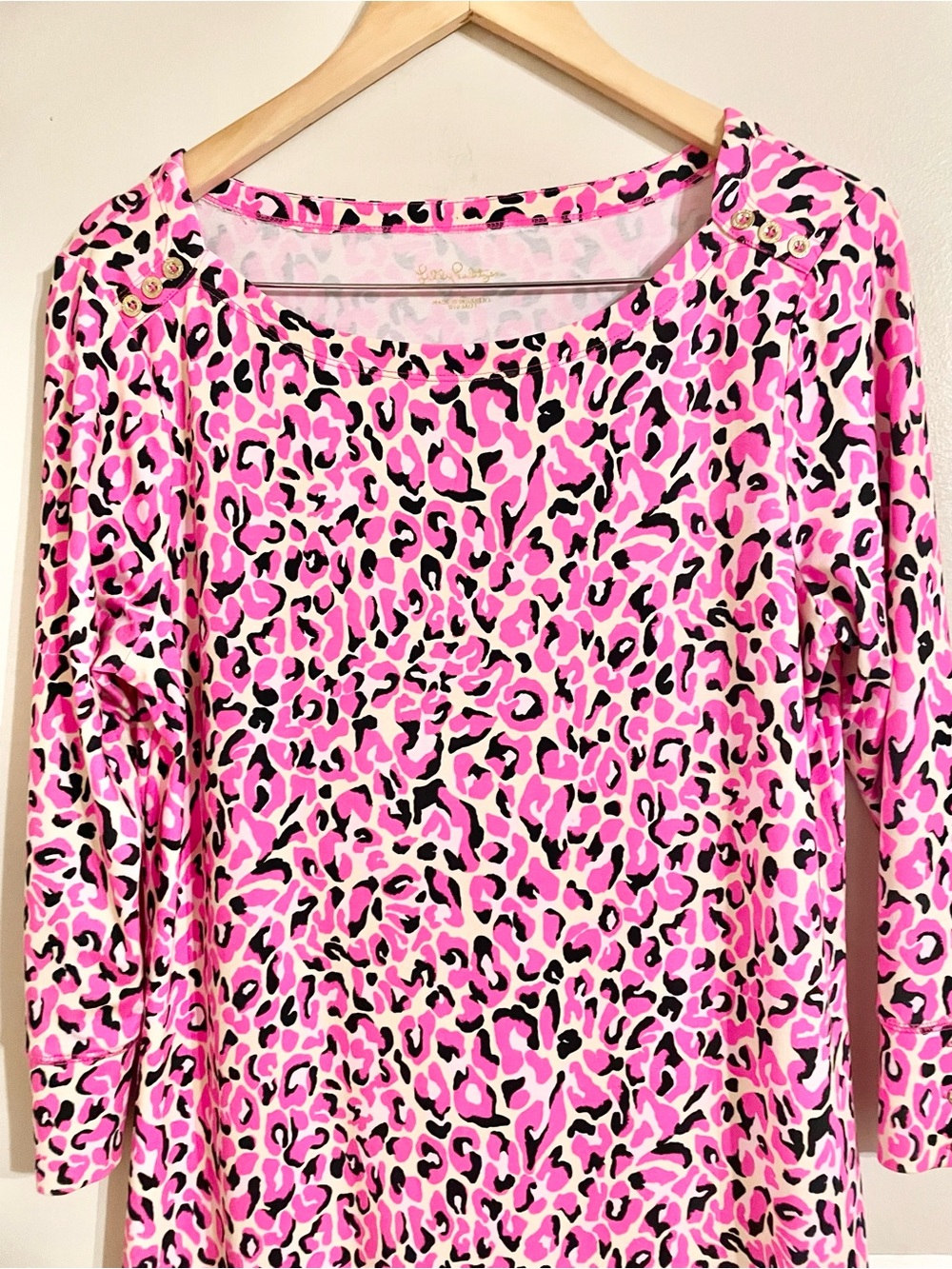 NWOTLilly Pulitzer Sophie Women’s Dress Pink Black Leopard Print 3/4 Sleeve Sz L - Picture 3 of 10